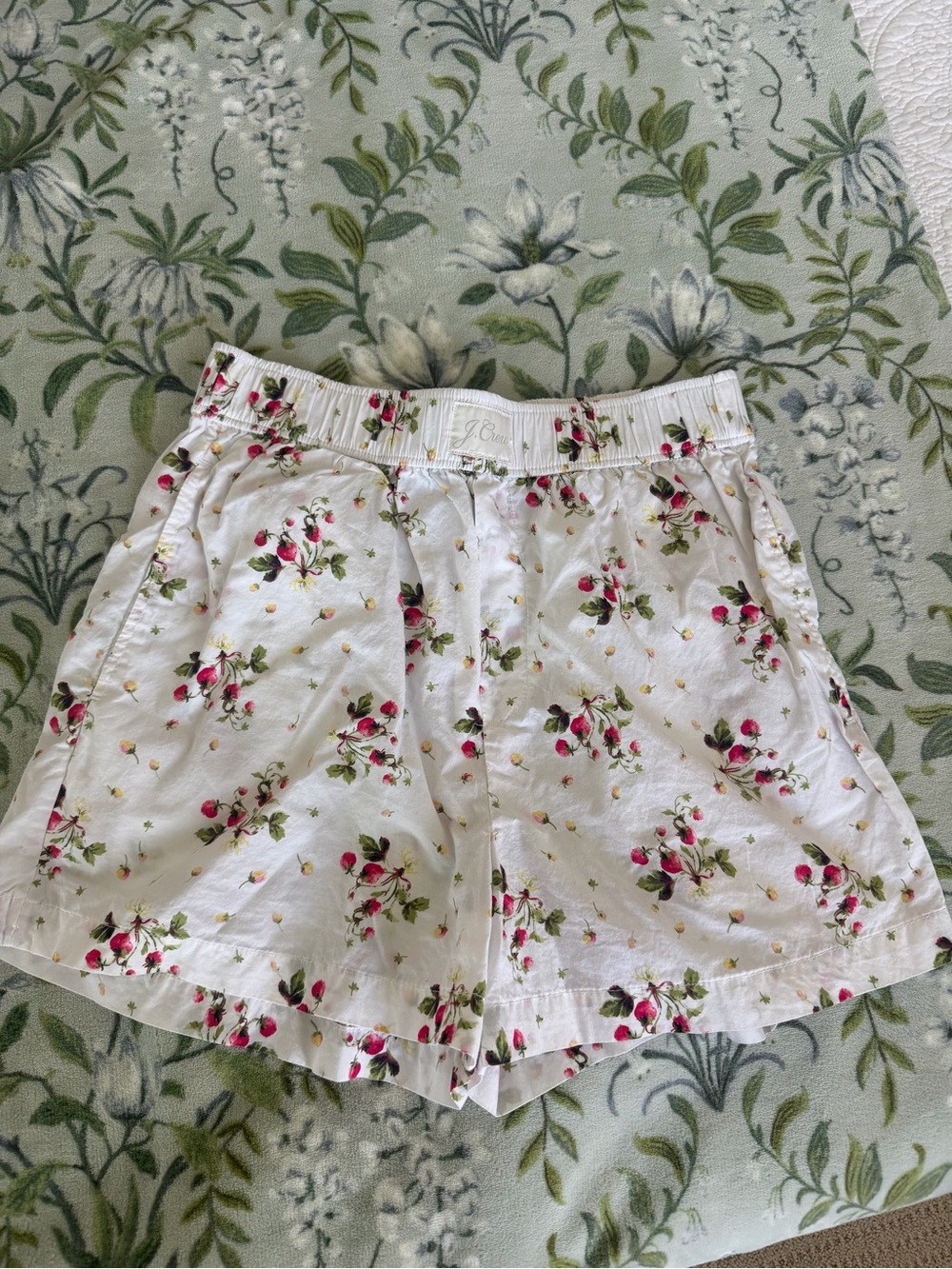 J. Crew White Cotton Floral Shorts with Pink and Green Print